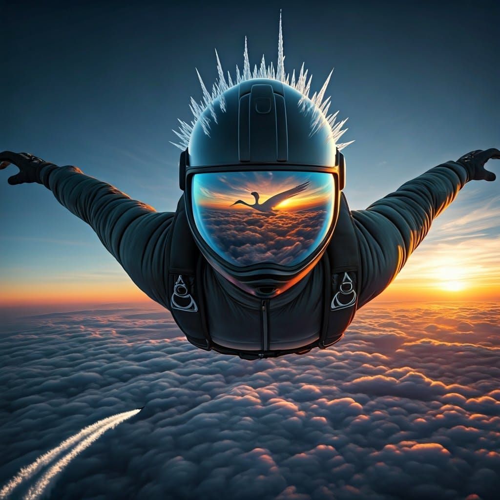 Skydiver Reflects Swan in Hyperrealistic Digital Art