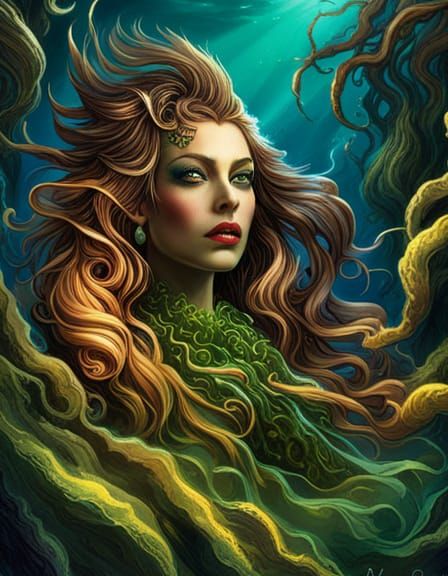 Sinister Sea Witch in Elaborate Seaweed Dress