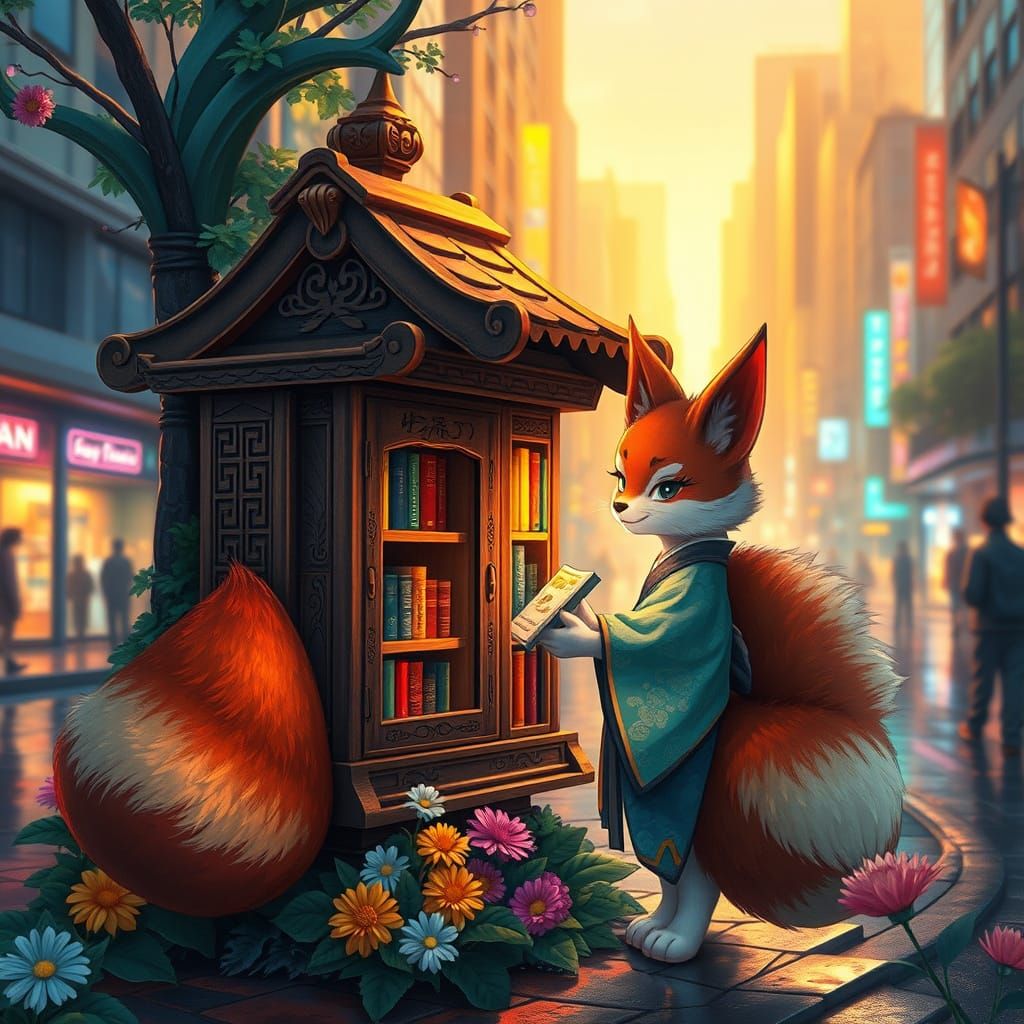 Whimsical Kitsune Builds Enchanted Little Free Library Downt...