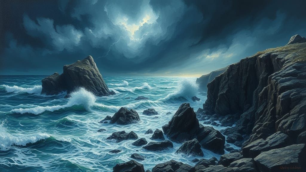 Tempestuous Coastline: Impasto Seascape Painting