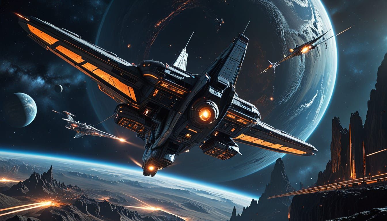 Vulcan Space Station with Cargo Traffic, Dark Fantasy Art