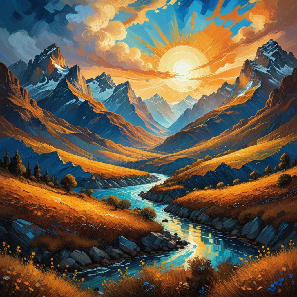 Vibrant Abstract Fantasy Landscape with Expressive Brushstro...