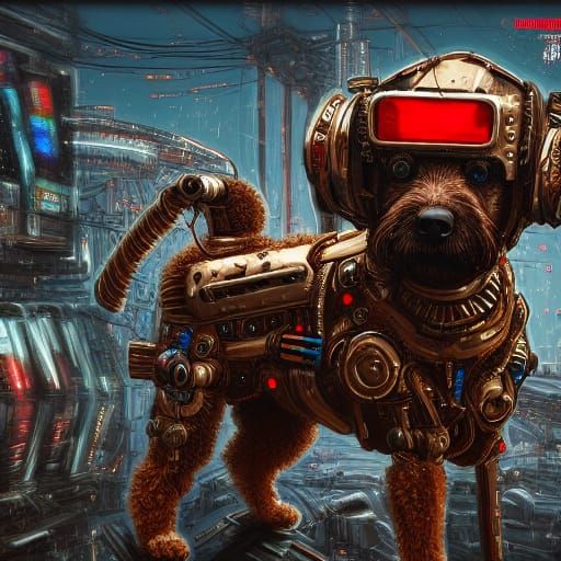 Cyberpunk Cyborg Dog Soldier in Neon City