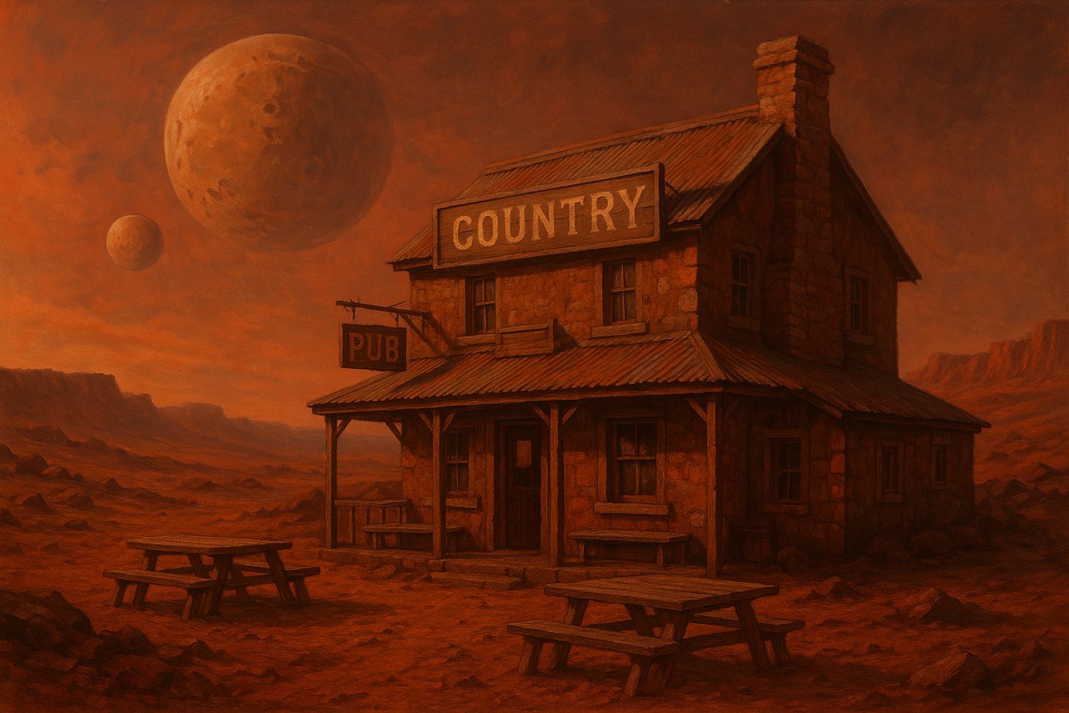 Old Country Pub on Mars: A Sci-Fi Scene