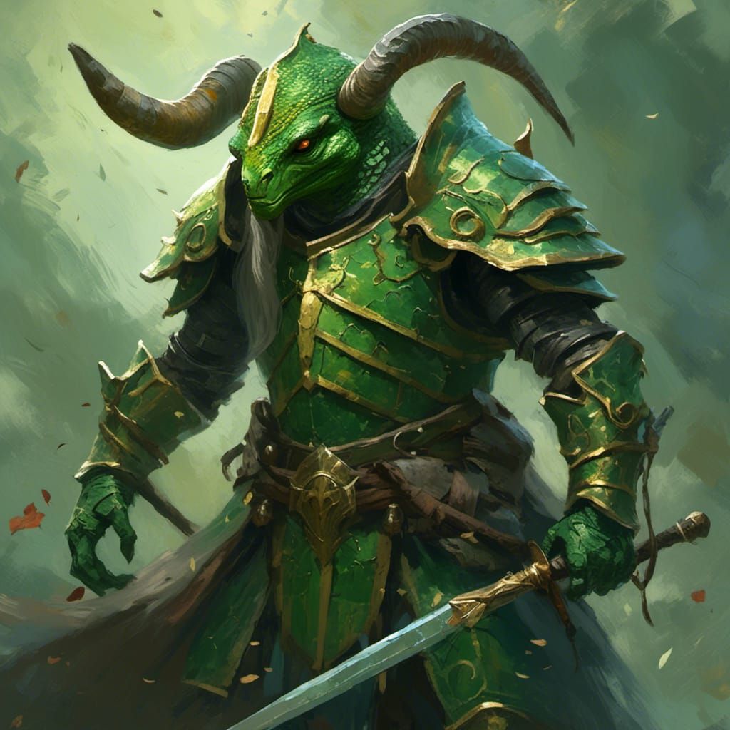 Valiant Green Knight with Frog Emblem in Paint Texture