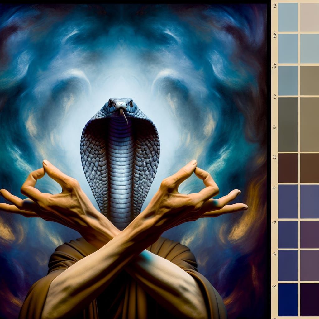 Hands Forming Sarpa Mudra in Dramatic Lighting