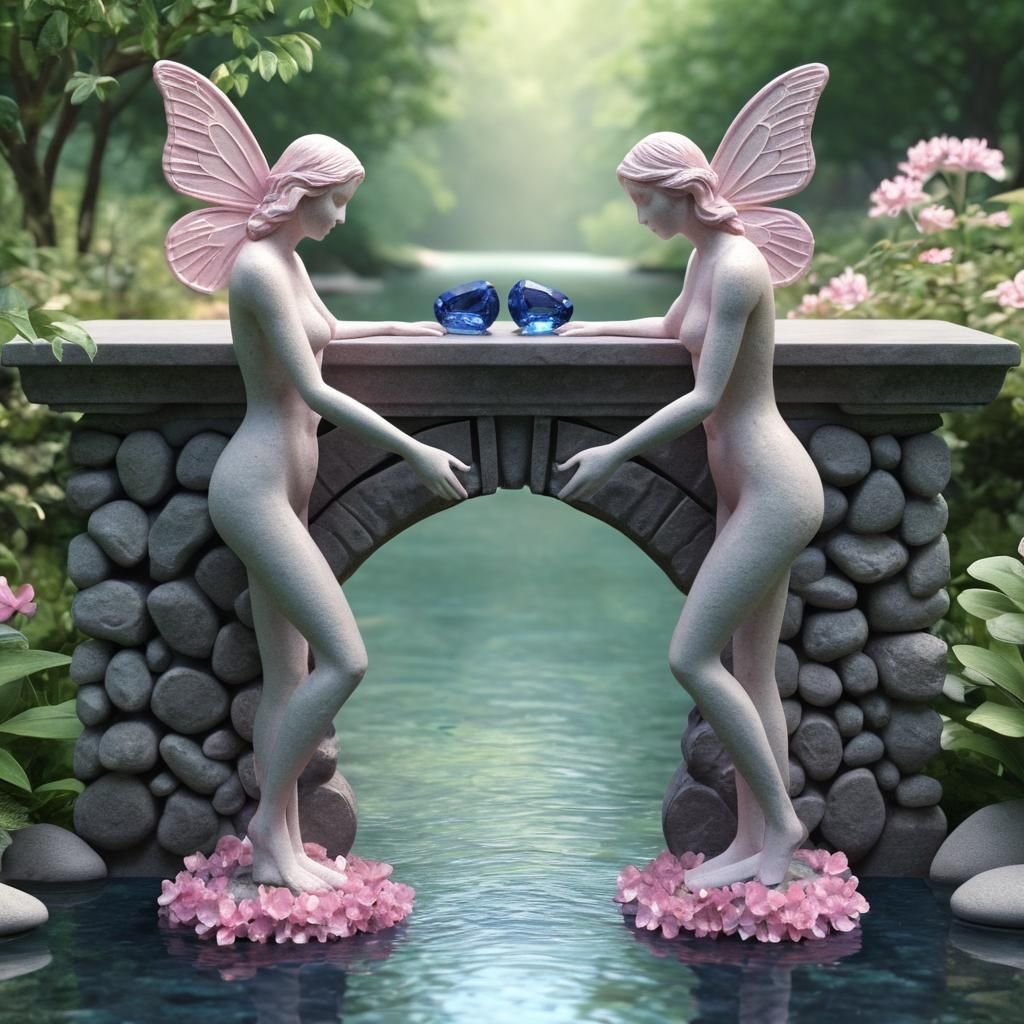 Stone Figures Holding Hands: Minimalist Digital Art