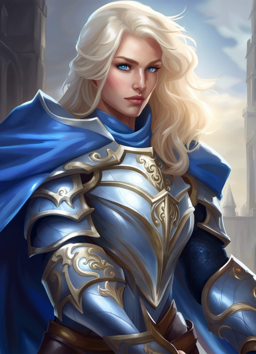 Fantasy Paladin in Silver Armor Digital Art