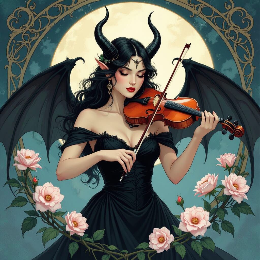 Demonic Violinist Surrounded by Deadly Flowers