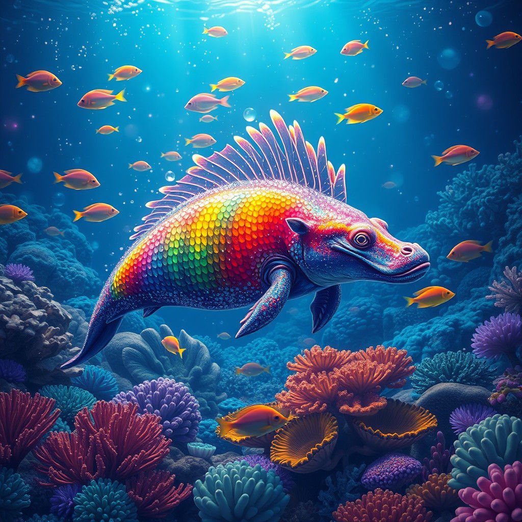 Rainbow Seahorse in Vibrant Coral Reef