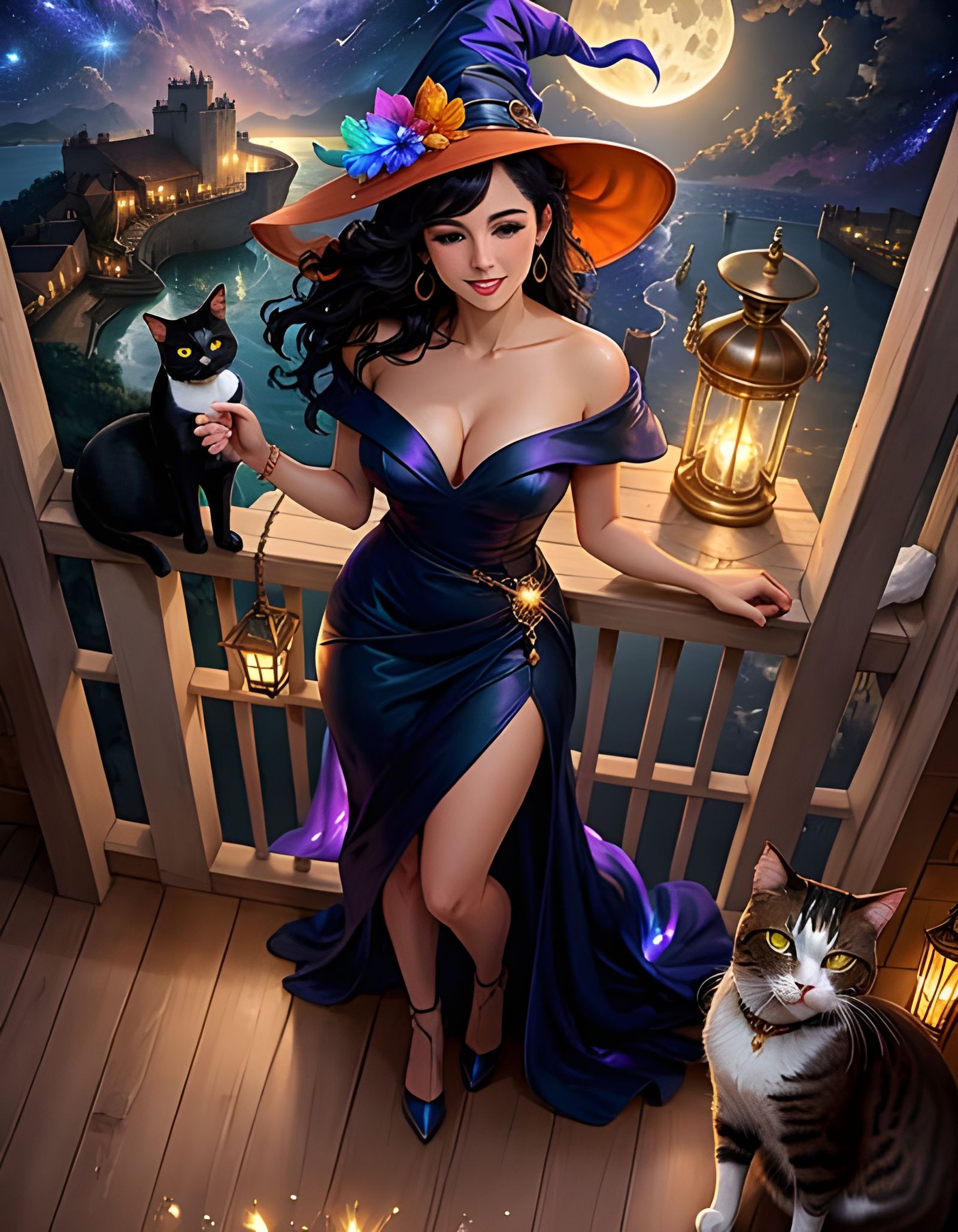 Enchanting Witch and Cat in NebMagic Style