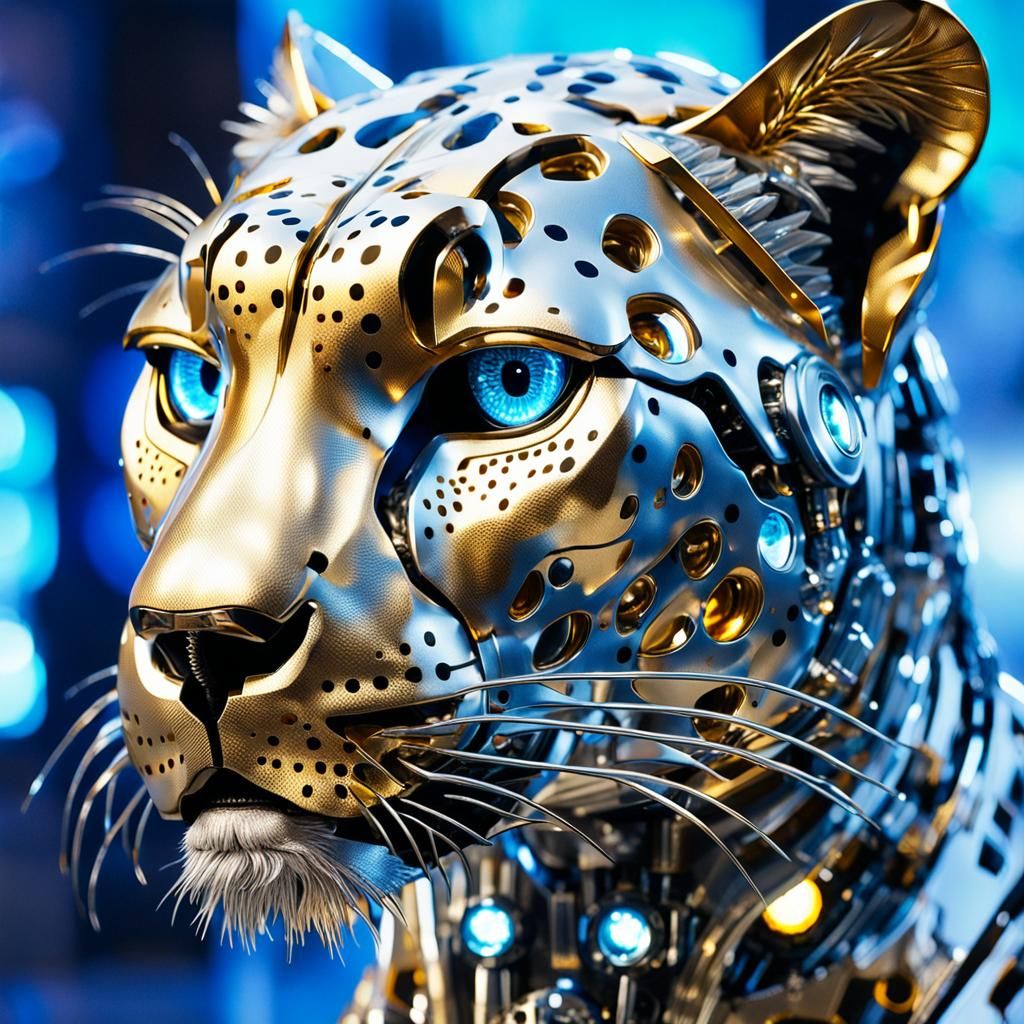 Robotic Cheetah Hybrid Showroom Display in Cyberpunk Style