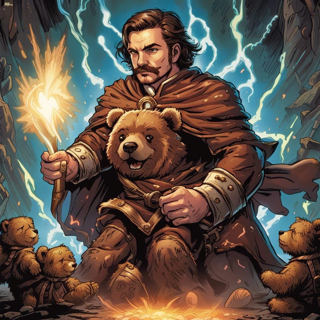 Man Magically Summons Teddy Bear Warrior: Comic Book Art