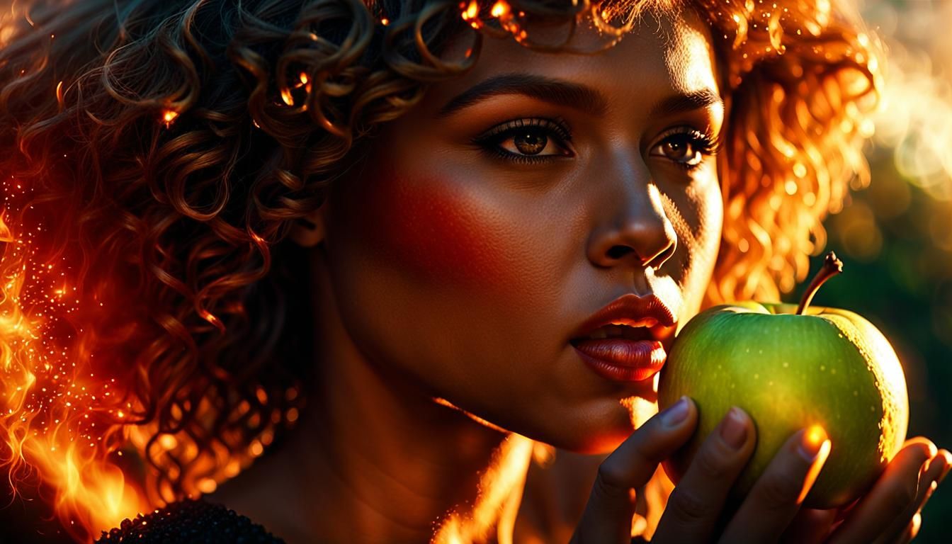 Eve in Burning Garden of Eden: Hyperrealistic Digital Art