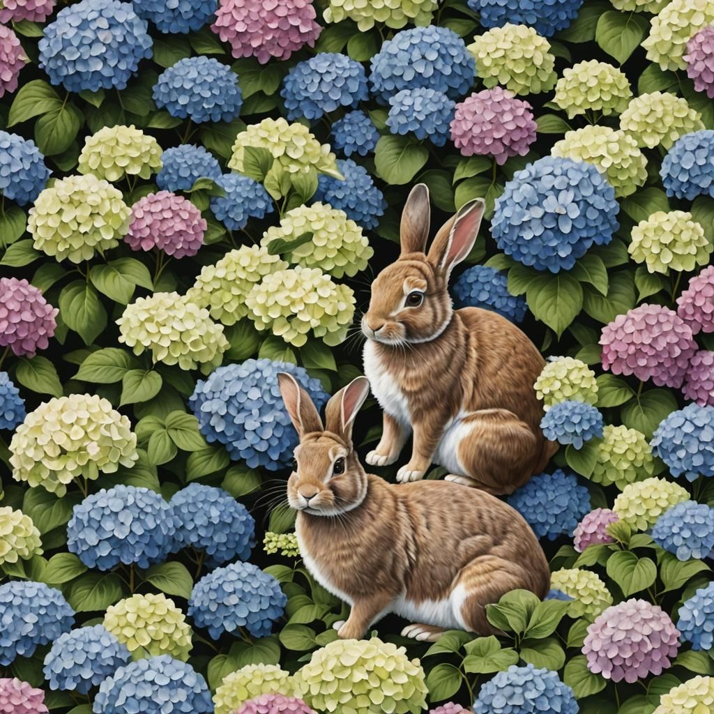 Rabbit in Hydrangeas