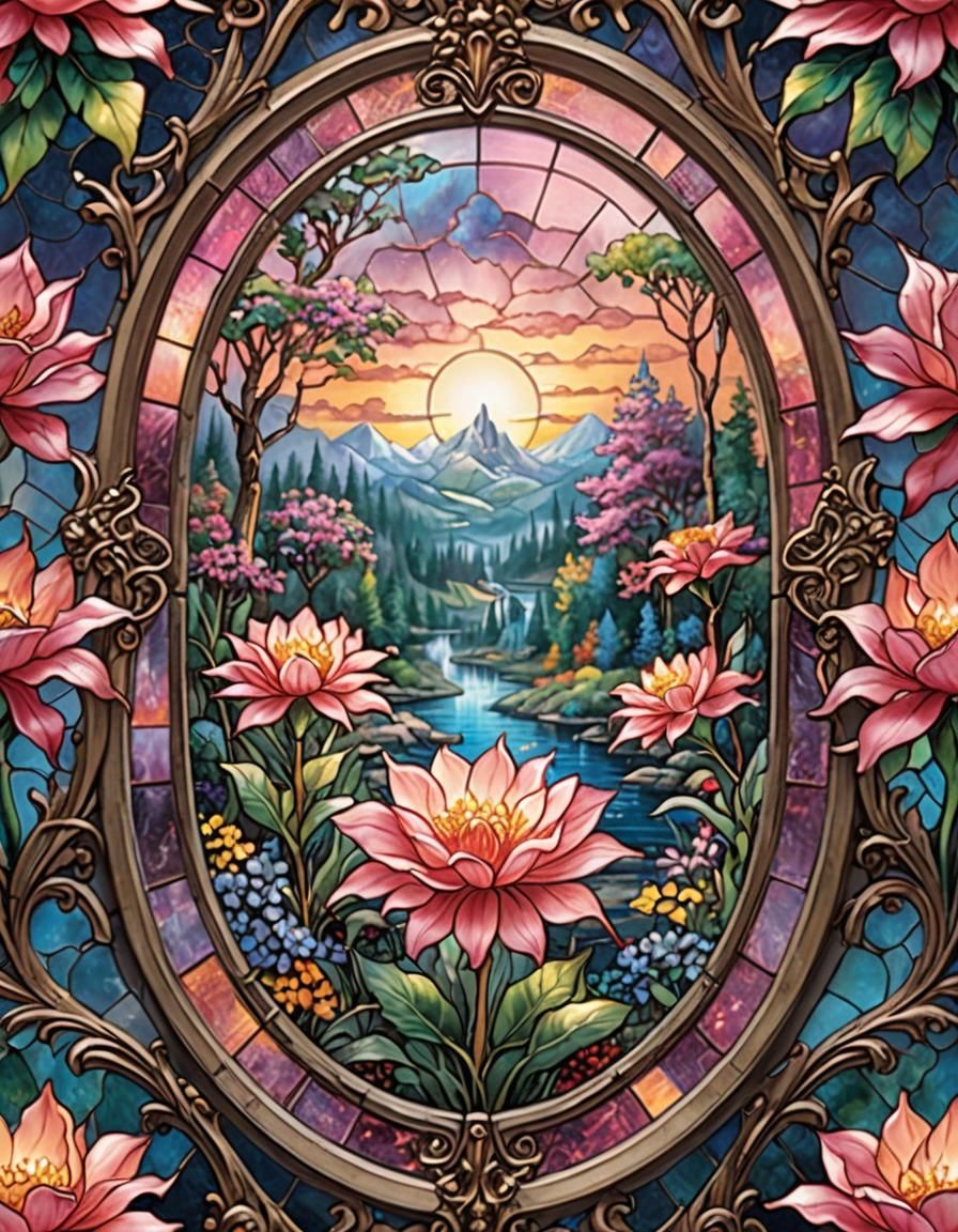 Pink Flaming Katy Flower in Stained Glass