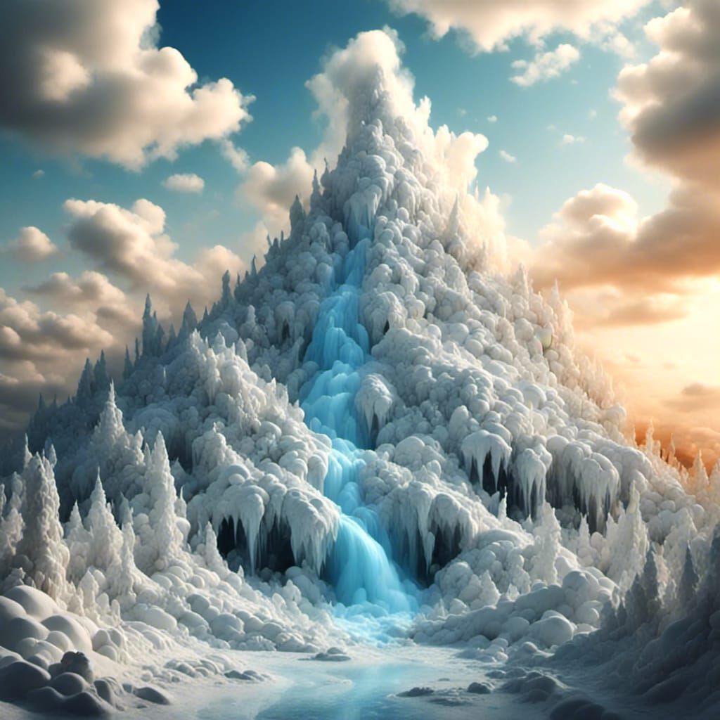 Volcano Eruption with White Lava Flow