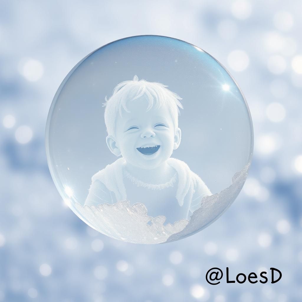 prompt: frozen bubble. the frost creates the silhouette of a...