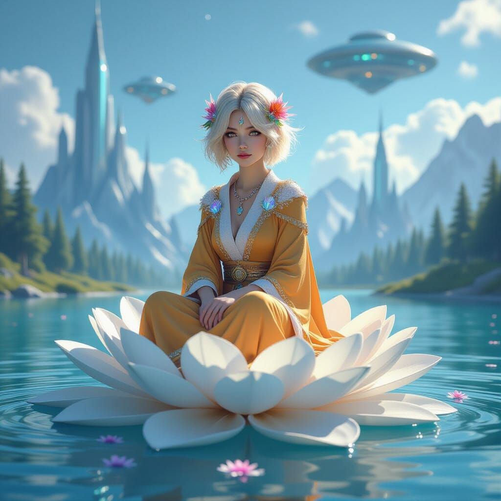 Прекрасно малко мистично създание с руса къса коса в която с...