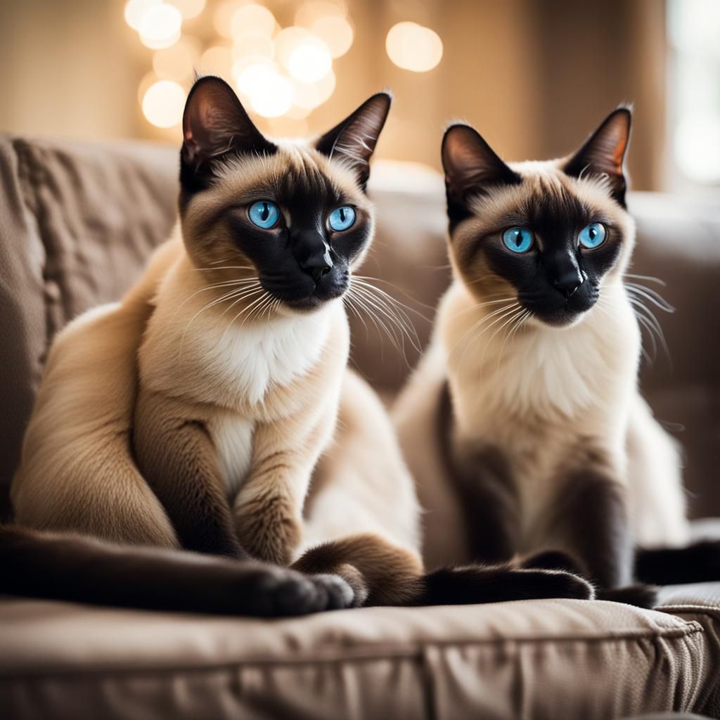 Siamese Cats Relaxing on an Old Couch