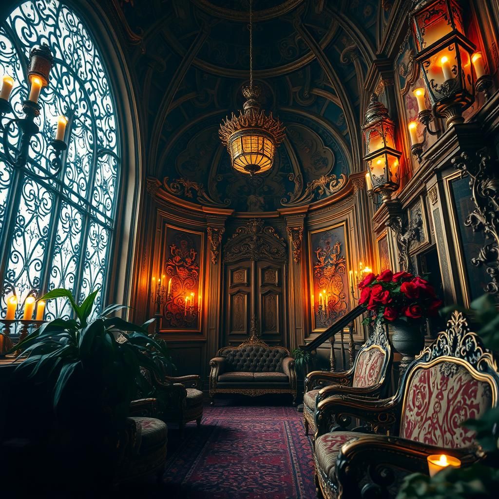 Ornate Neo-Victorian Scene with Golden Light