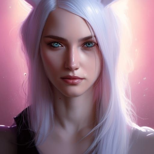 Woman with Bunny Ears, Detailed Art Nouveau Portrait