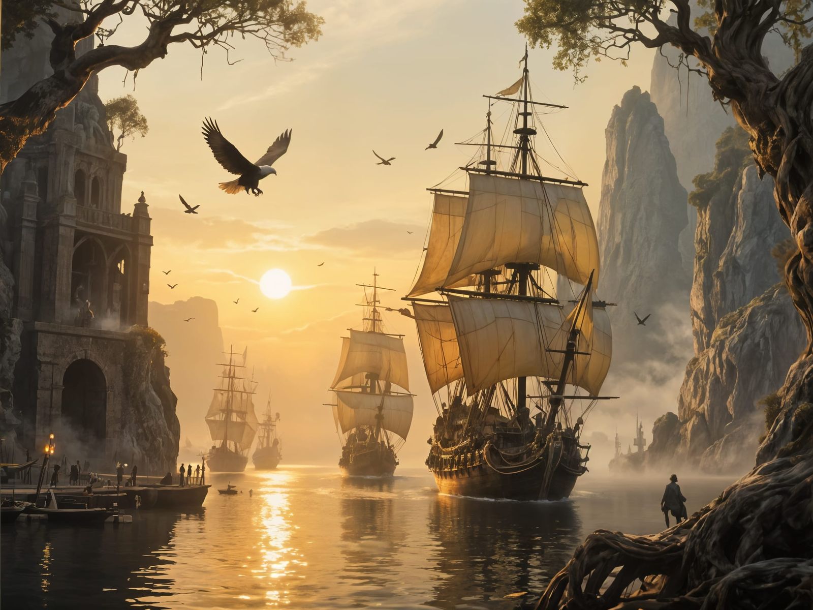 Golden Hour Fleet in Fantasy Harbor