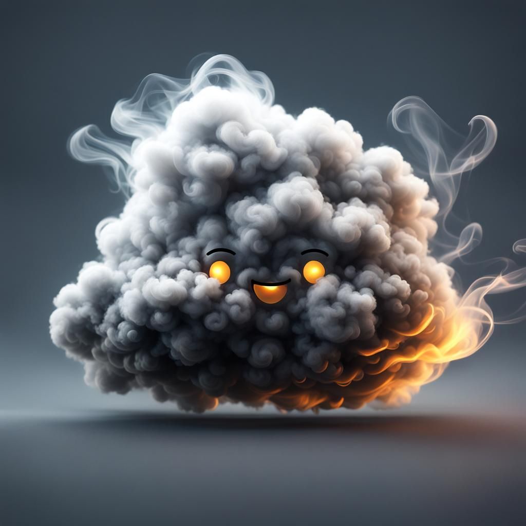 Chibi Cloud Emoji in Smoke Painting Style
