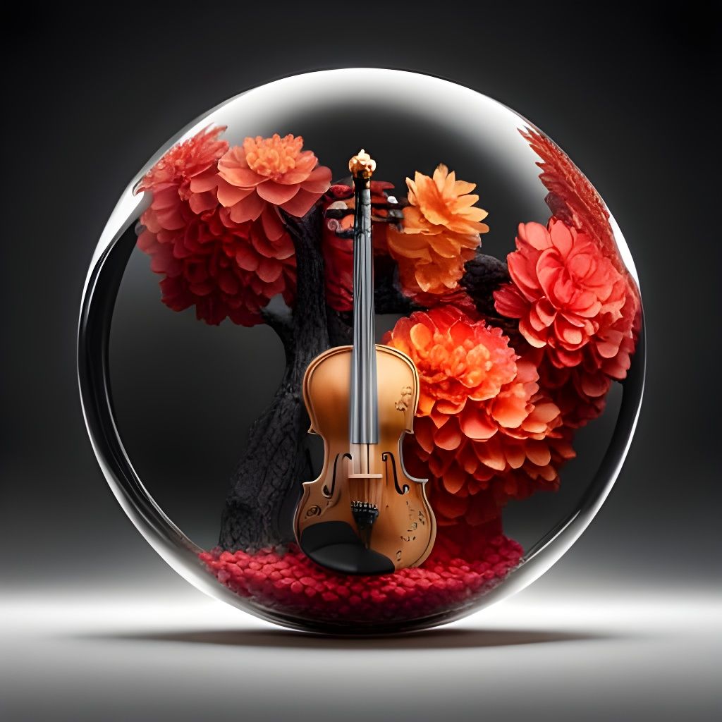 Violin in Glass Sphere: Photorealistic CGI Masterpiece