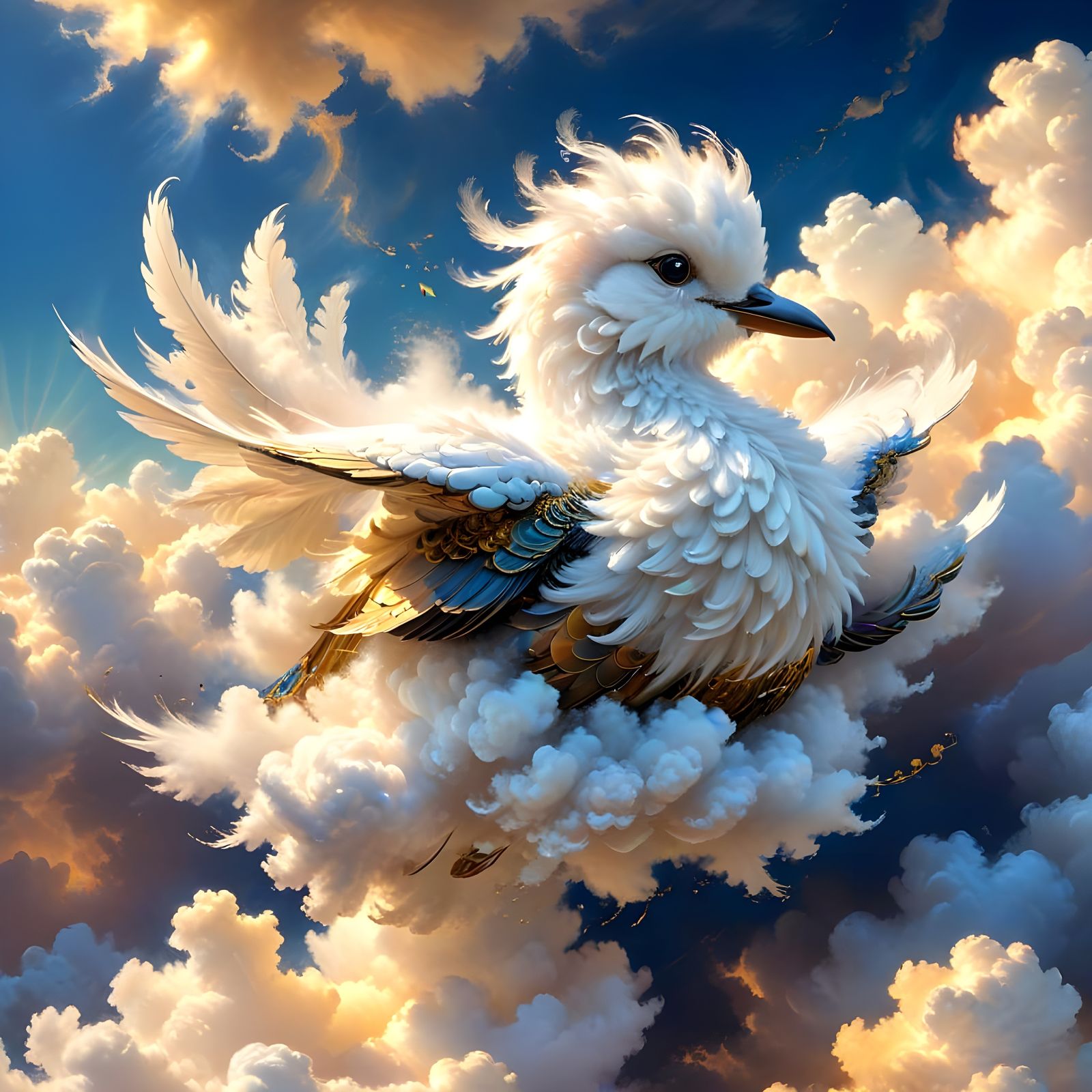 Fluffy Bird Cloud in Blue Sky, Ethereal Fantasy