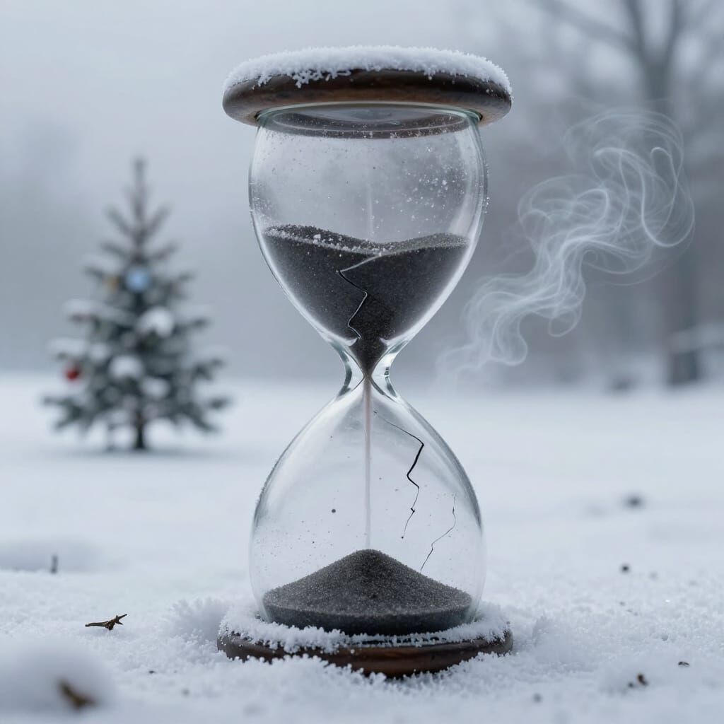Surreal Heart in Hourglass of Snow, Symbolizing Lost Love