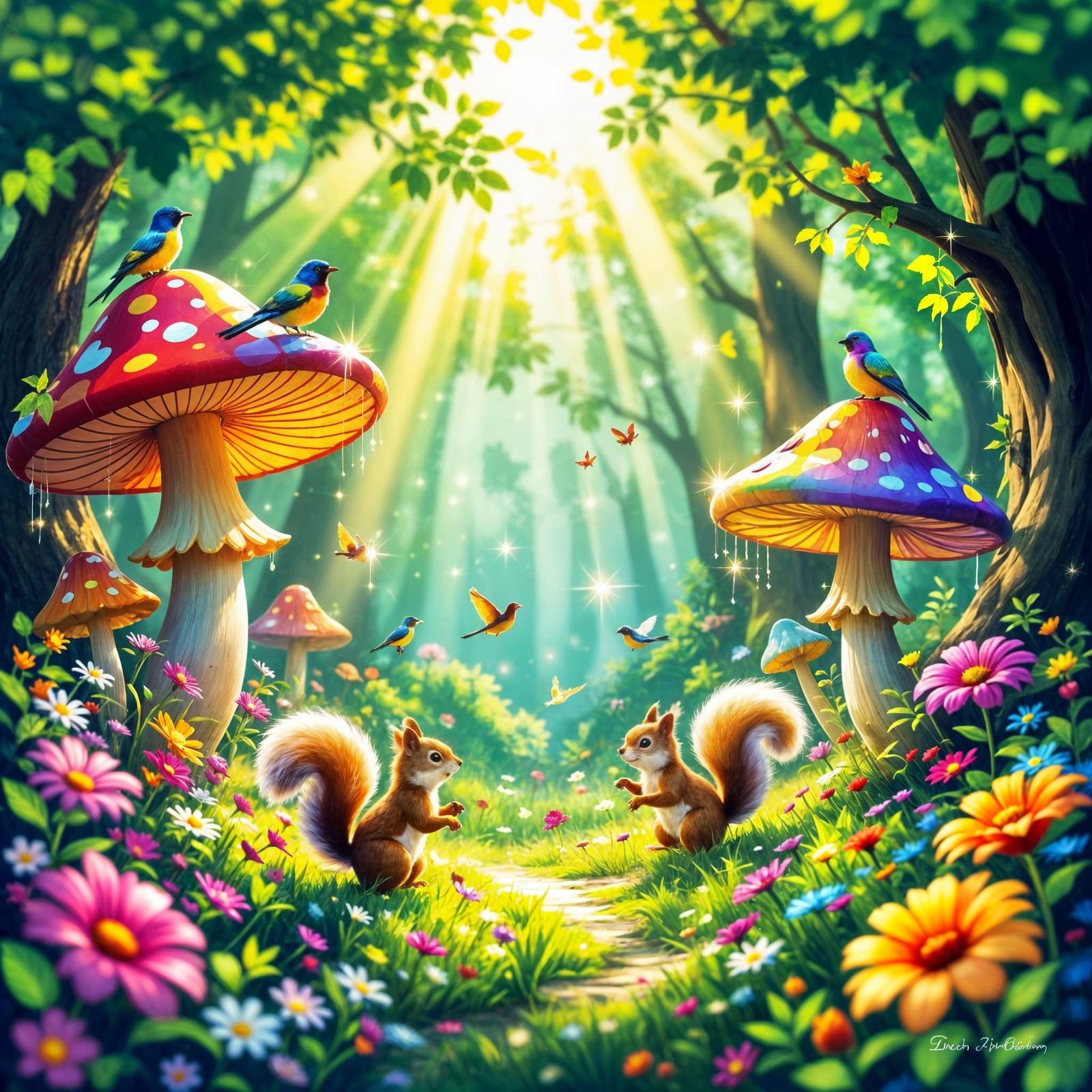 Whimsical Morning Enchantment in Vibrant Digital Fantasy