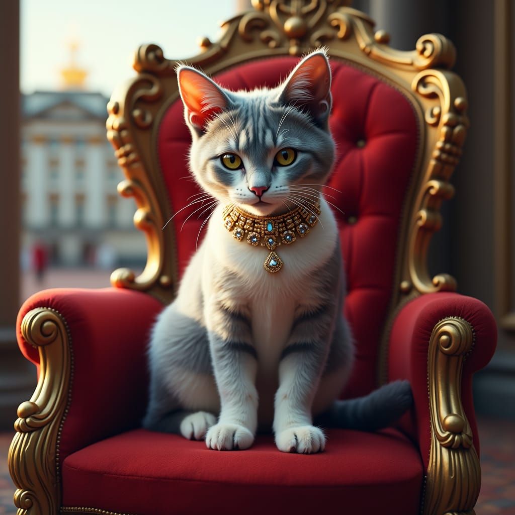 Regal Cat on Throne in Fantasy Concept Art Style
