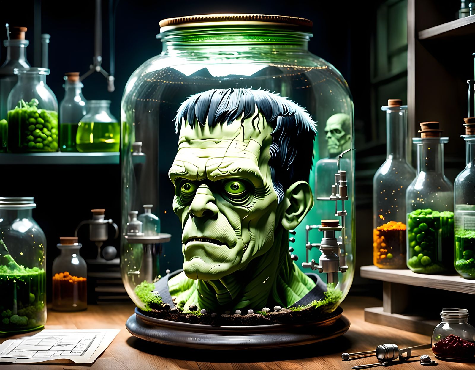 Victorian Era Scientist's Laboratory Study of a Monster's He...