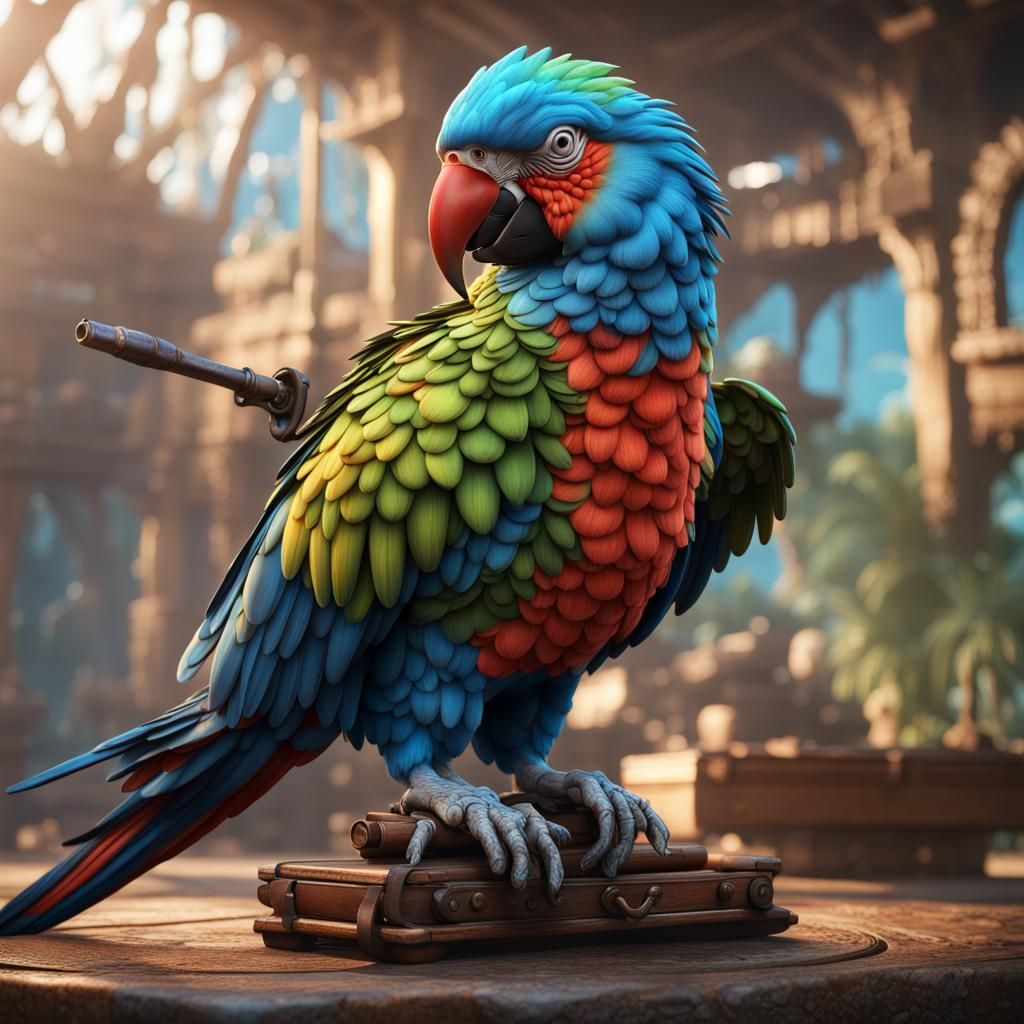 Parrot with AK47: Detailed Matte Painting
