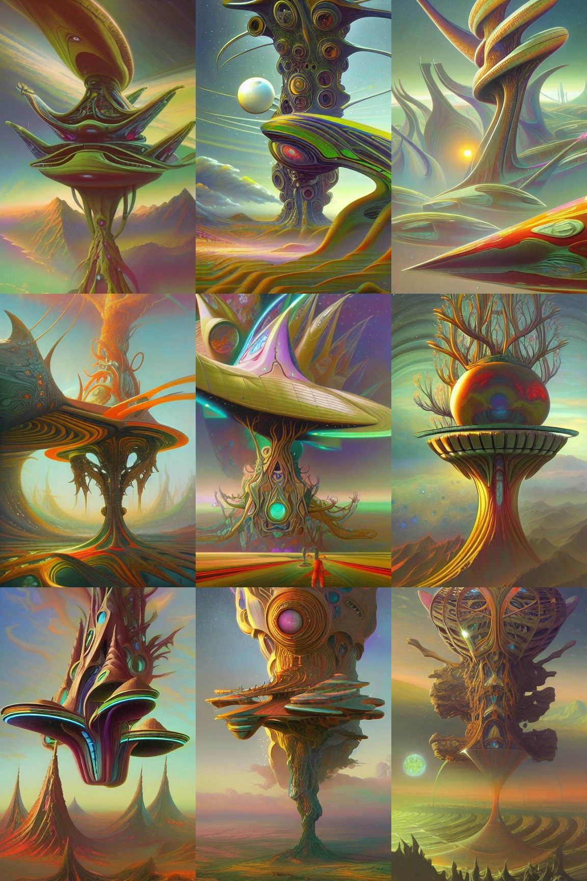 Psychedelic Biomechanical Starship in Stained Glass Style