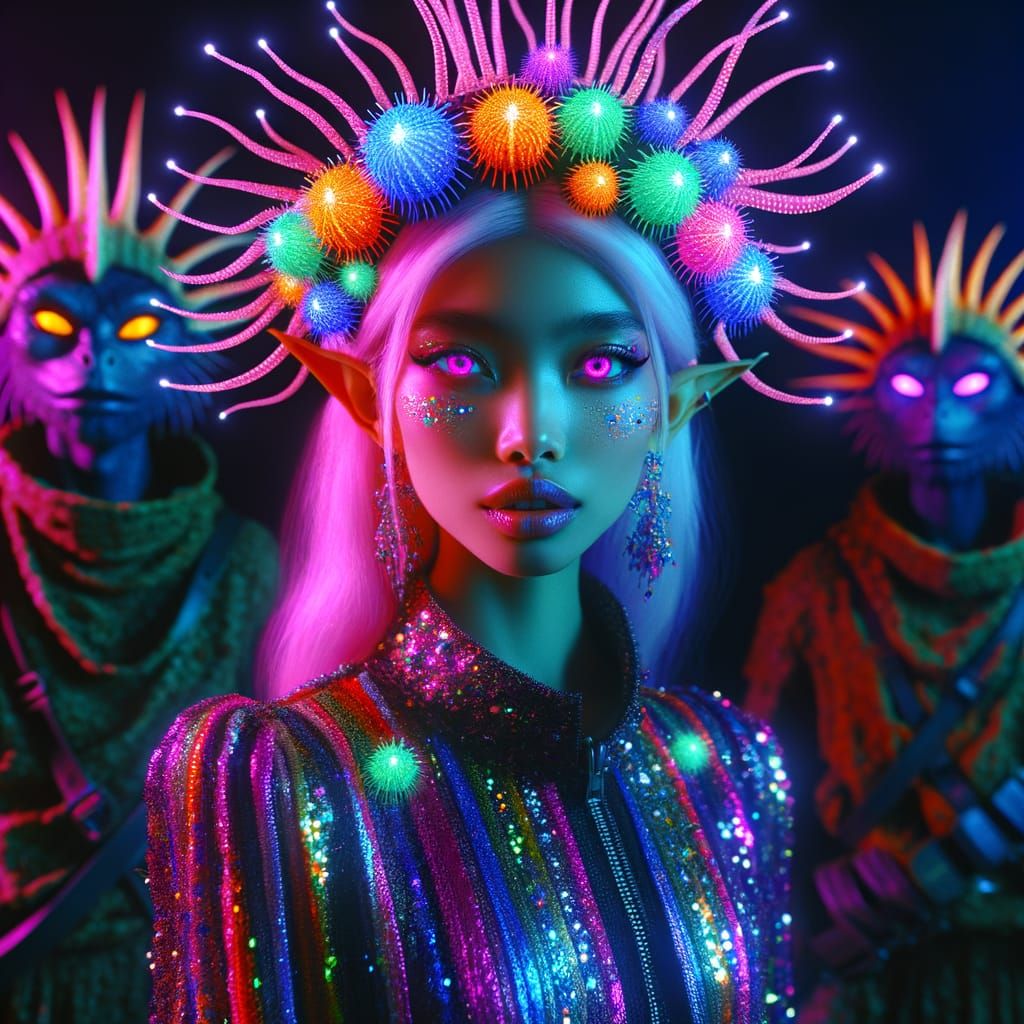 Vibrant Fantasy Goddess in Neon Colors
