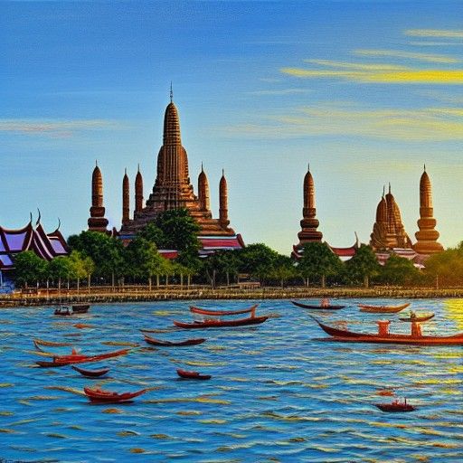 Wat Arun Sunset: Oil Painting in Gurney Style