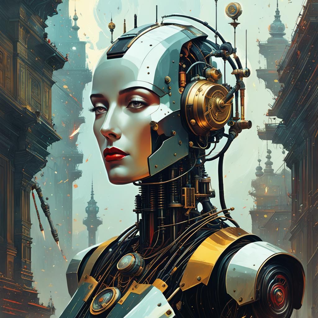 Anthropomorphic Robot Portrait in Surrealist Style