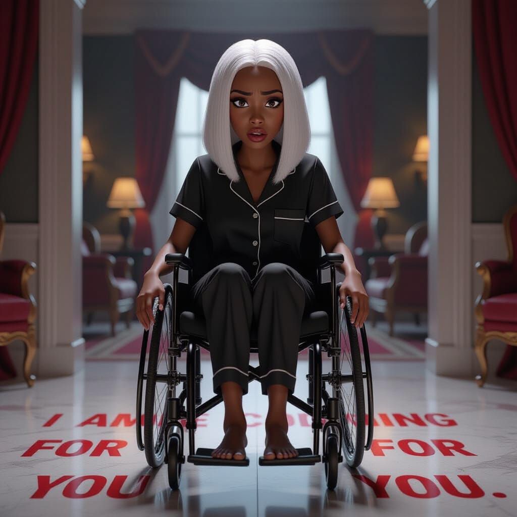 Fearful Woman in Luxurious Parlor, Animated Style