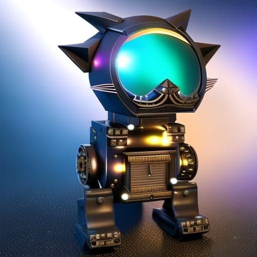 Steampunk Robotic Cat with Gem Eyes