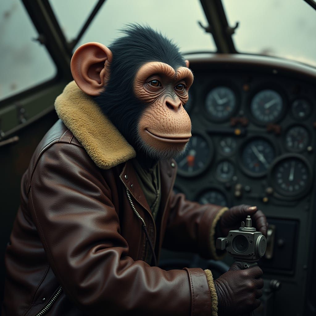 Monkey Pilot in Vintage Bomber
