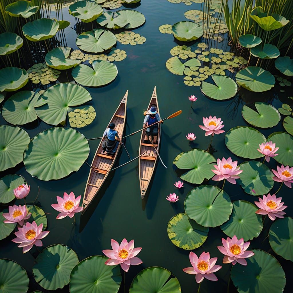 Aerial View of Canoe in Tropical Wetland