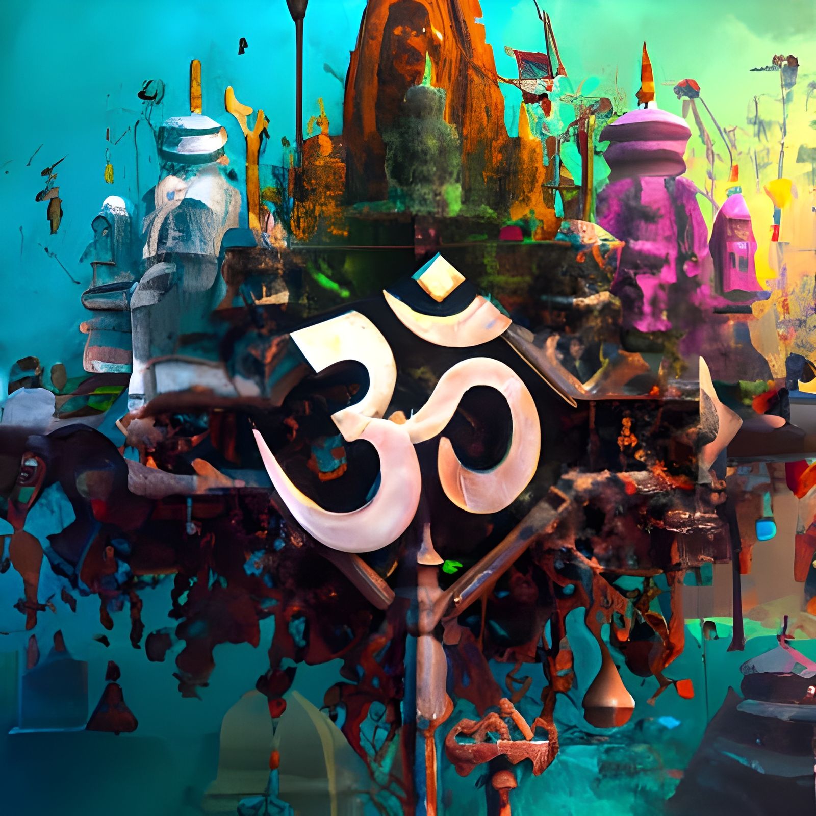 Indian Holy Trinity Symbol in Detailed Matte Painting