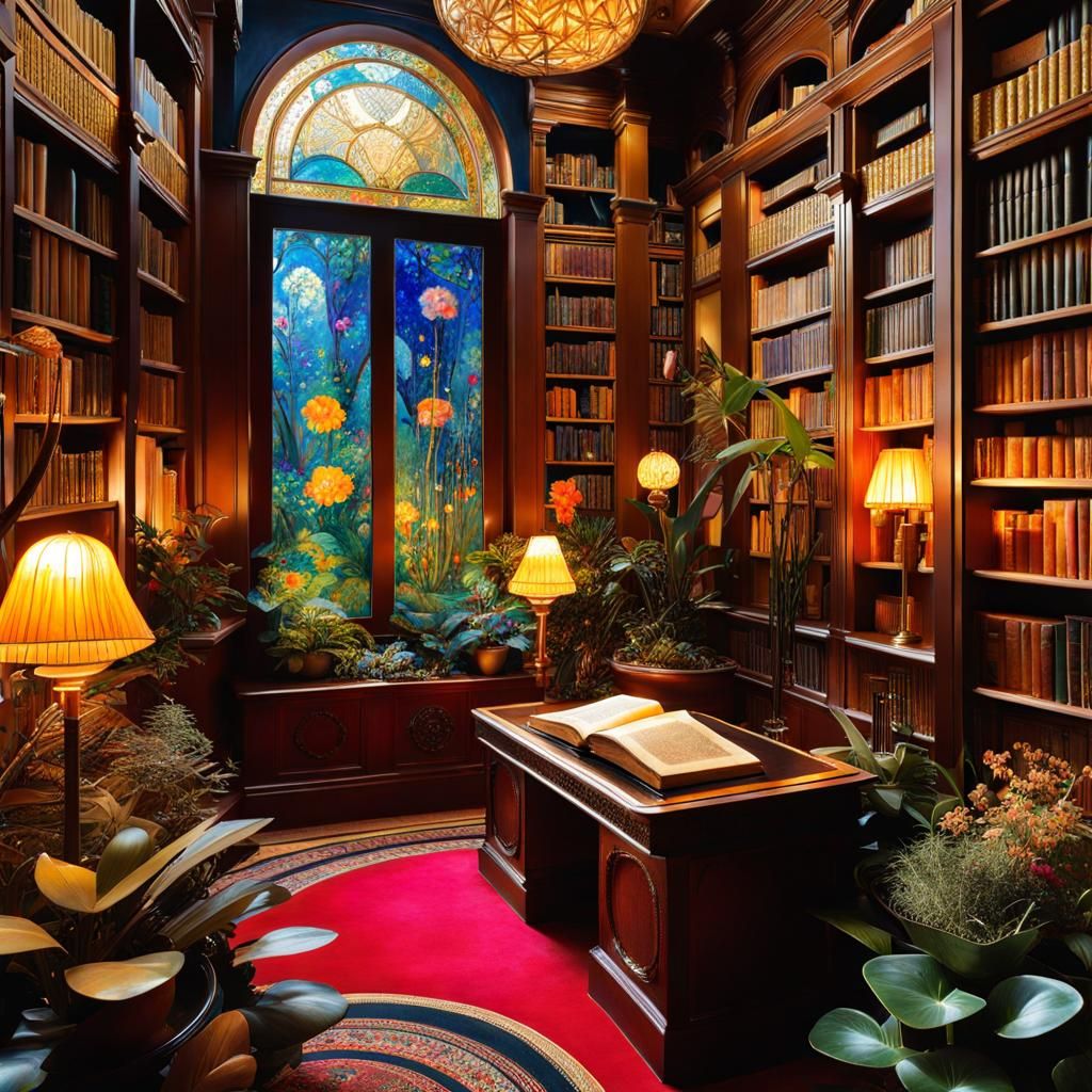 Fantasy Garden Library Book Nook in Art Deco