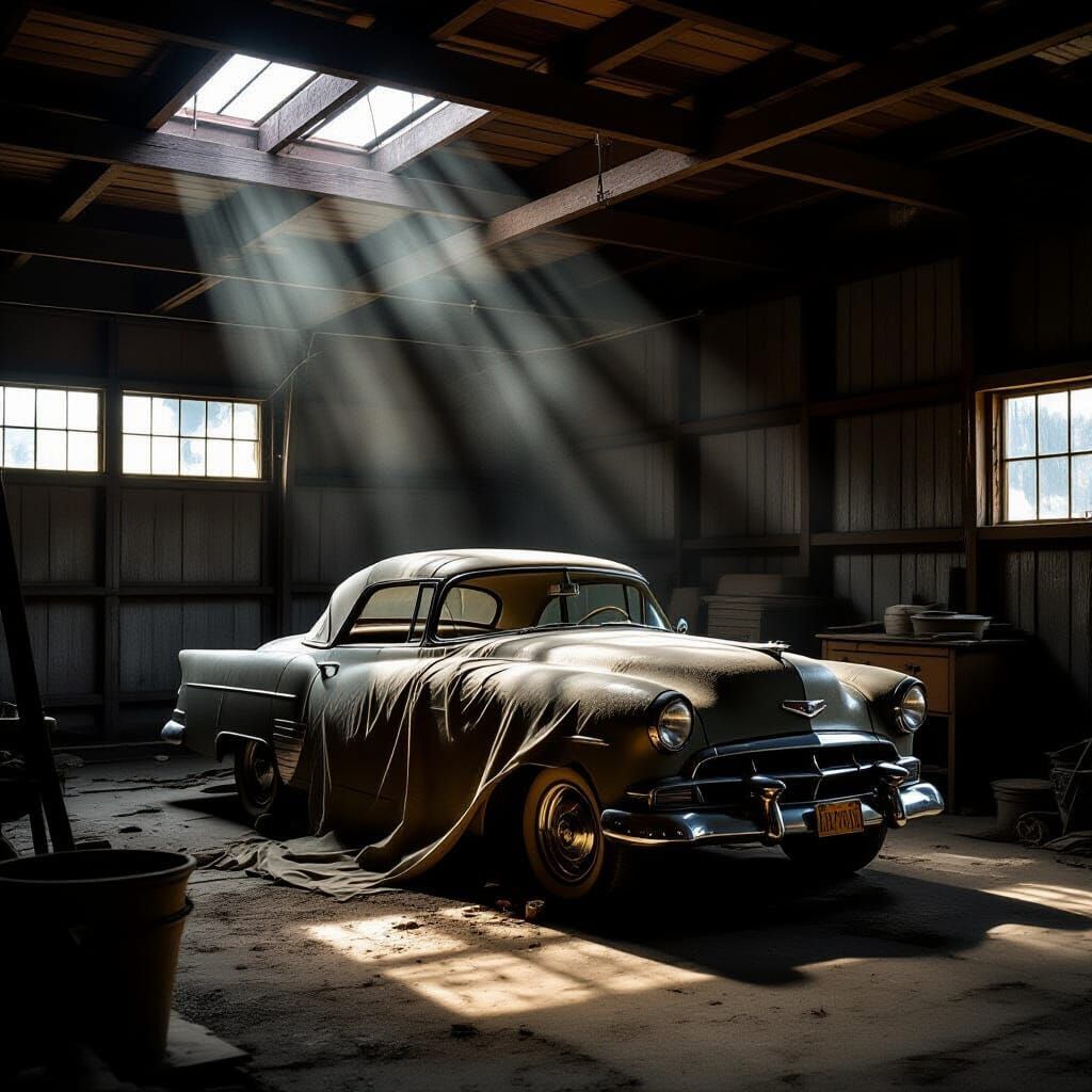 Vintage Car in Forgotten Garage