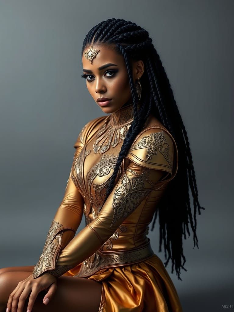 Woman in Gold Costume: Cinematic Futuristic Art