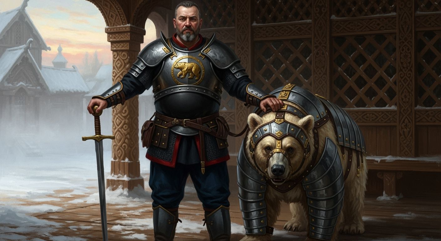 Kislevite Warlord with War Bear in Rembrandt Style