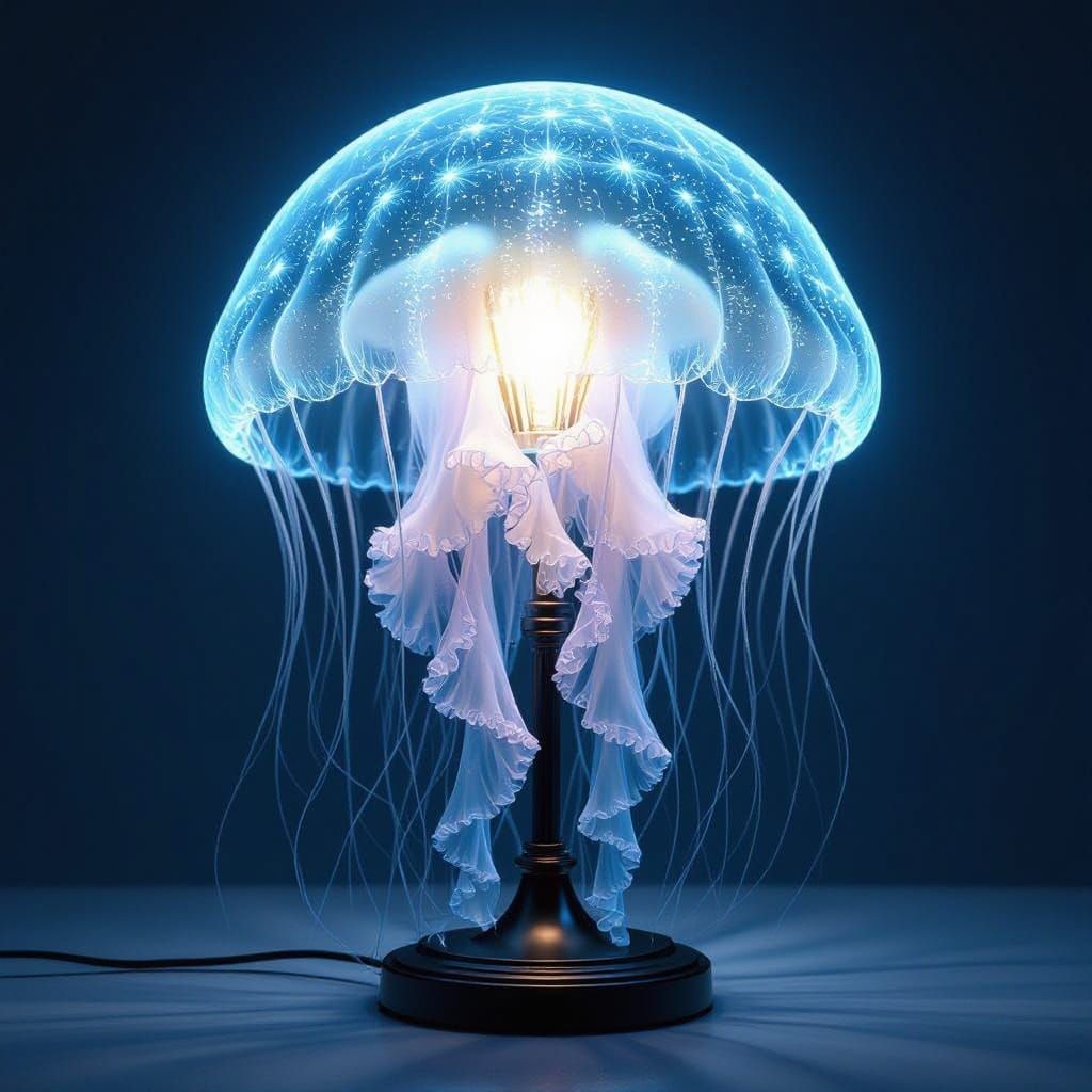 Glowing Jellyfish Lamp Illuminates Dark Room