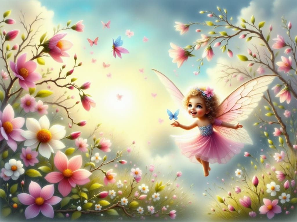Enchanting Spring Fairy Flies Through Sunshine